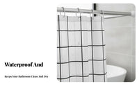Grid Pattern Bath Curtain Punchtool-Less Installation for Bathtub, Renters