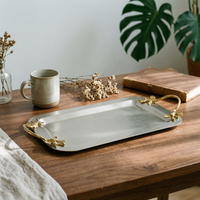 Serving Tray with Handles Gold Tone Rectangular Serving Tray Decorative for Hosts, Dining Room, Parties