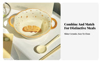 Cartoon Bread Ceramic Bowl and Plate Set, Cute Tableware for One, Large Pasta Bowl, Student Dormitory, Crisp Design