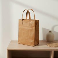 Reusable Paper Bag Waterproof Brown Paper Tote Bag Handbag for Students