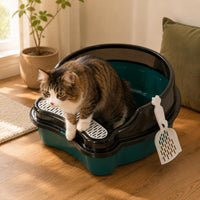 Semi-Enclosed Litter Box Rounded High-Sided Feline Litter Box Plastic