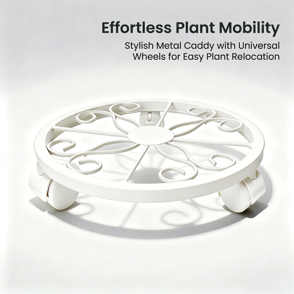 Rolling Plant Stand with Wheels, Heavy Duty Metal Plant Mover Trolley, Iron Plant Stand for Indoor Outdoor, 360 Swivel Casters, 32cm