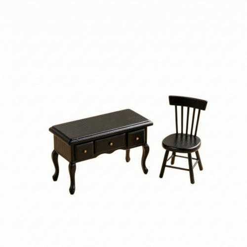 1/12 Dollhouse Desk and Chair Set 1:12 Scale Dollhouse Desk with Chair Three-Drawer for Collectors