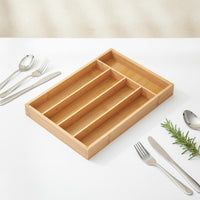 5 Compartment Silverware Tray Space Saving Bamboo Utensil Organizer for Workshop