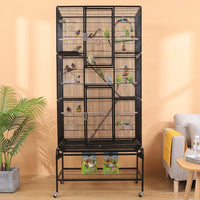 Extra Large Bird Cage for Parrot, Cockatiel Cage with 6 Perches, Multi-Level Tall Spacious Indoor Habitat on Rolling Stand with Storage Shelf