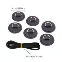 6 Pieces D-Loop Adhesive Disc with Cord Adhesive Inflatable Boat D-Loop Adhesive Disc Kit Stainless Steel Hardware