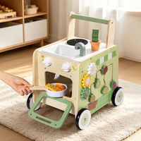 Wooden Multi-Functional Kitchen Walker Toy for Toddlers, Early Education Push Cart