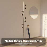 Modern Aesthetic Freestanding Coat Rack Multi-Hook Design Metal and Wood Coat Tree Stable Base Vertical Clothes Hanger Stand Heavy Duty for Families, Homeowners, Renters, Living Room, Bedroom, Entryway, Hallway