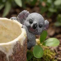 Koala Stump Decor Bark-Textured Tree Stump Ornament Cream Interior for Outdoor