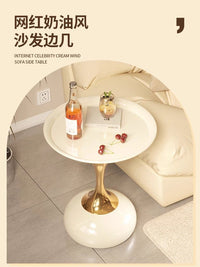 Luxury Metal Round Side Table with Creamy Style