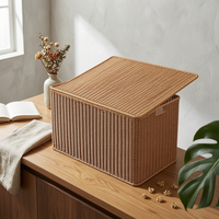 woven Storage Chest Hinged Lid woven Storage Trunk Cutout Handles Household Organizer