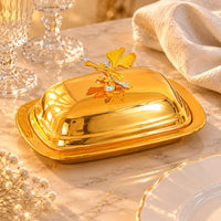Metal Butter Dish Butterfly Handle Tableware Rounded Corners