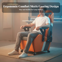 Gaming Chair with Footrest Reclining Spinerest Recliner Seat Headrest Pillow Highspine Design for Game Room, Internet Cafe