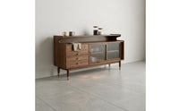 Sturdy Build Black Walnut Sideboard Adjustable Shelves Buffet Cabinet Spacious Top Walnut Storage Cabinet S-Shaped Curve Design for Entryway