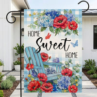 Seasonal Hydrangea Butterfly Garden Flag Double-Sided Linen Outdoor Decoration for Spring Summer