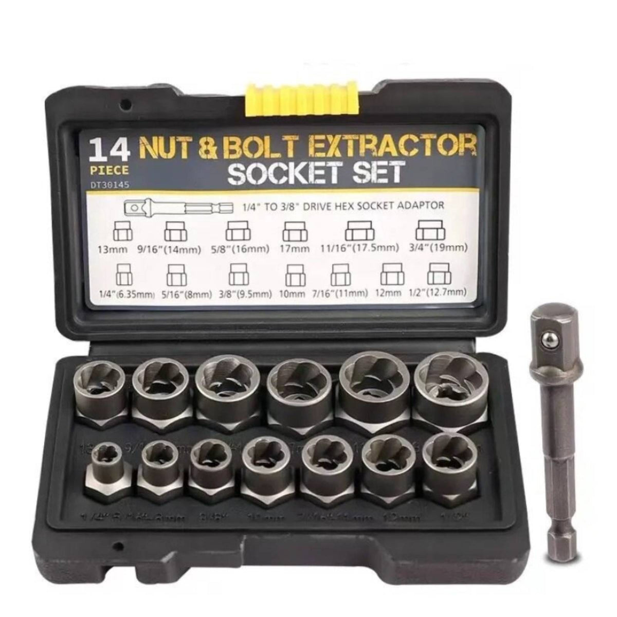 14 Pieces Bolt Extractor Socket Set Stripped Extractor Socket Set with Case Hex-Style Sockets for Mechanics, Home Mechanics, Garage