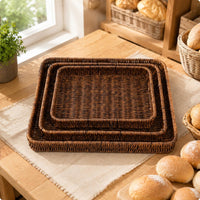 Woven Serving Tray Elevated Rim Tableware Polished for Fruit Display