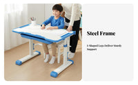 Adjustable Kids Study Desk Set Rounded Corners Height Adjustable Student Writing Table Non-Slip Foot Pads Kids Desk and Chair Set for Bedroom, Reading