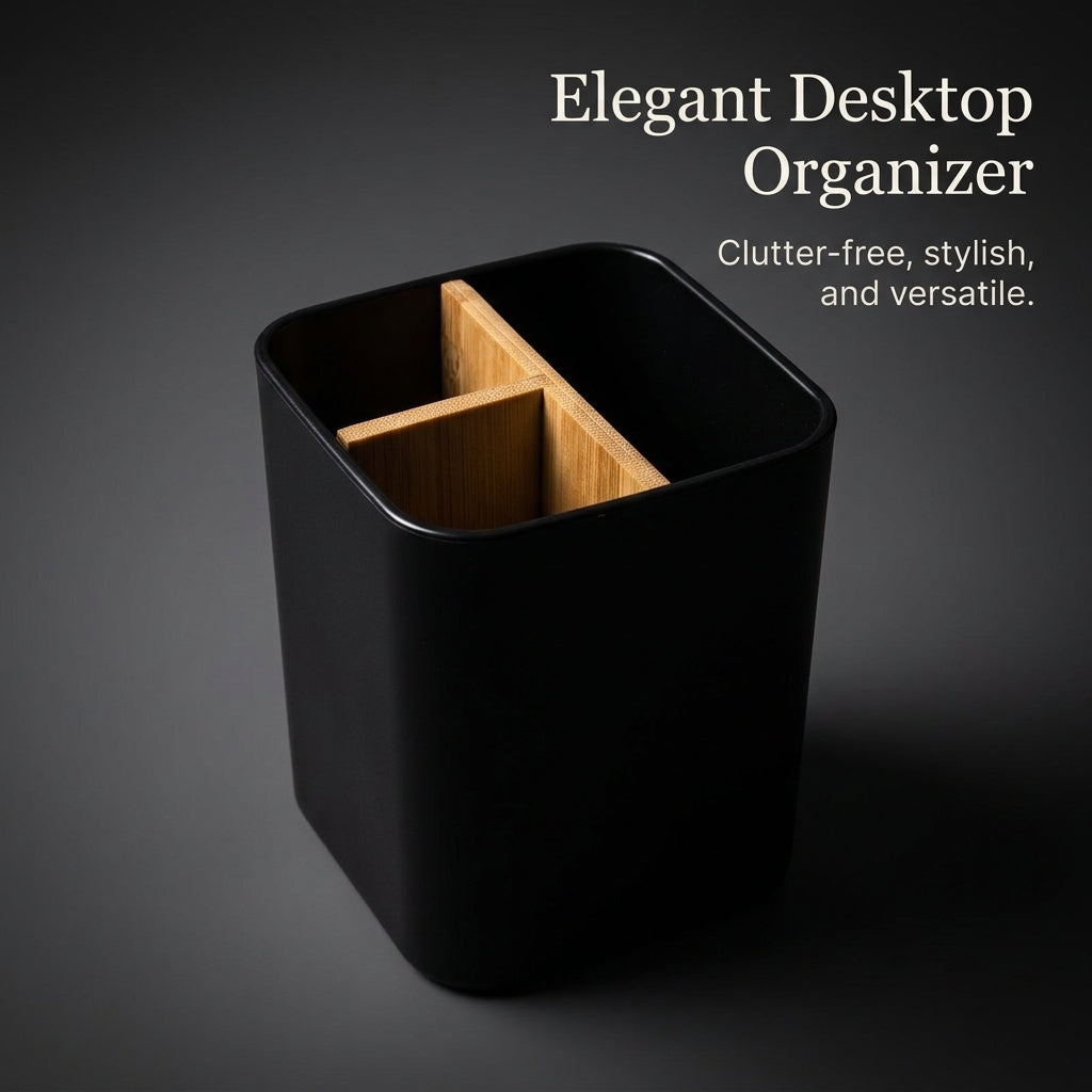 Multi Compartment Desk Organizer with Bamboo Wood, Stationery Holder for Vanity Table Bedroom Dresser, Lightweight Storage for Students