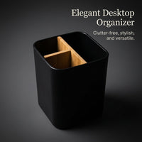 Multi Compartment Desk Organizer with Bamboo Wood, Stationery Holder for Vanity Table Bedroom Dresser, Lightweight Storage for Students