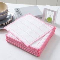 5-Layer Dishcloths and Oil-Resistant Kitchen Cloth, White with Rose Striped Yarn Dish Cloths for Dishes, Dual-Sided Bulk Pack Cleaning