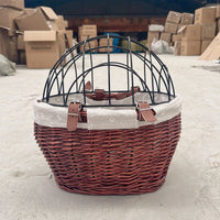 Wicker Bicycle Basket Pet Cage for Cats and Dogs, Front Basket