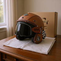 Vintage Motorcycle Half Helmet Braided Trim Riding Gear Adjustable Chin Strap