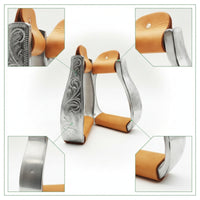 Universal Fit Stirrups with Leather Wrap Polished Engraved Stirrups Aluminum Tack Heavy-Duty for Riders, Equestrians