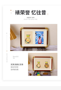 仿铜圆角马拉松奖牌奖章收纳盒摆台展示架徽章纪念章展示框相框