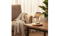 Phone Holder with Wooden Base Stable Foldable Phone Stand Hands Adjustable Stand for Bedside Table
