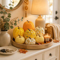 Autumn Fabric Pumpkin Decor, Simulation Pumpkin, Thanksgiving Decoration, Plaid Maple Leaf Pumpkin Ornament