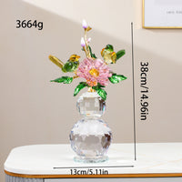 Crystal Glass Gourd Peony Ornament for Living Room Decoration