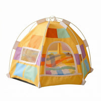 Soft Textile Hexagonal Pet Tent Bed Arched Opening Foldable Pet Tent Mesh Window Animal Furniture Cushioned Mat