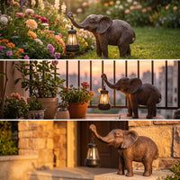 Elephant Statue with Lantern Rustproof Solar Elephant Statue Lawn for Homeowners