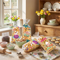 50 Pieces Easter Transparent Film Bag Bag Cute Pattern Design Easter Sweet Treat Bag Transparent Body Transparent Film Bag Cookie Pouch