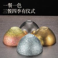 Pure Titanium Double-Layer Insulated Rice Bowl with Ice Crystal Pattern