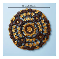 Round Carved Wall Plaque Textured Surface for Living Room, Hotel