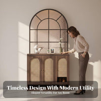 Integrated Shoe Storage screen Cabinet with Woven Doors Vintage influenced Room Divider Multi-Functional Design Household Furniture Ribbed Privacy Screen for Homeowners, Apartment Dwellers, Entryway, Foyer, Hallway