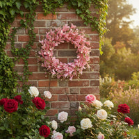 Pink Flower Wreath Seasonal Elegance front doors Wreath Look Hanging Decoration for Porch, Garden