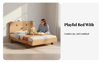 Solid Wood Single Bed Guardrails Wooden Bed with Guardrail Rounded Edges for Young Children, Parents, Bedroom, Small Apartment, Playroom