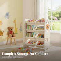 Toy and Book Shelving Unit 2-in-1 Design Multi-Bin Storage Rack Rounded Corners