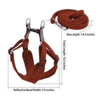 Vest Style Harness and Leash Set for Outdoor Walking, Suede Dog Vest Harness for Small Medium Dogs and Cats, Non-Retractable Dog Walking Leash
