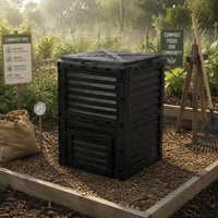 300 L Compost Bin Ribbed Panels Compost Bin Black Outdoor Composter