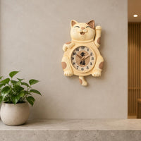 Maneki-Neko Timepiece Wood-Like Finish Home Decor Resin