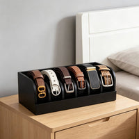 Bamboo Belt Holder Divided Compartments Belt Organizer Box Wooden Material