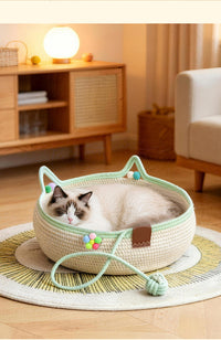 藤编猫窝猫抓板自嗨球一体四季通用手工编织可水洗耐抓棉绳宠物窝