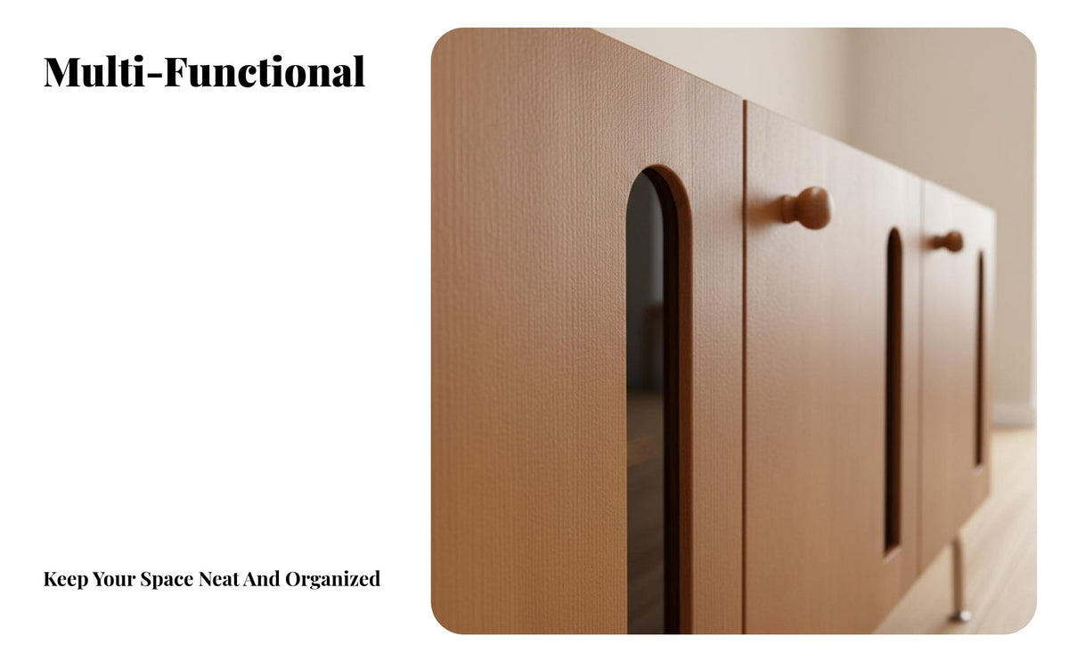 Centuryera Modern design Slatted Door TV Cabinet Natural Wood Grain Slatted Door Floor Cabinet Ample Storage Media Console Minimalist Design for Apartment Dwellers, Homeowners, Families, Living Room, Bedroom