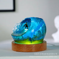 Resin Ocean Night Light Decor with Coral and Surfing Theme