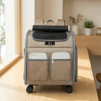 Breathable Pet Carrier Backpack with Wheels Ventilated Pet Backpack with Wheels Foldable Collapsible for Travelers