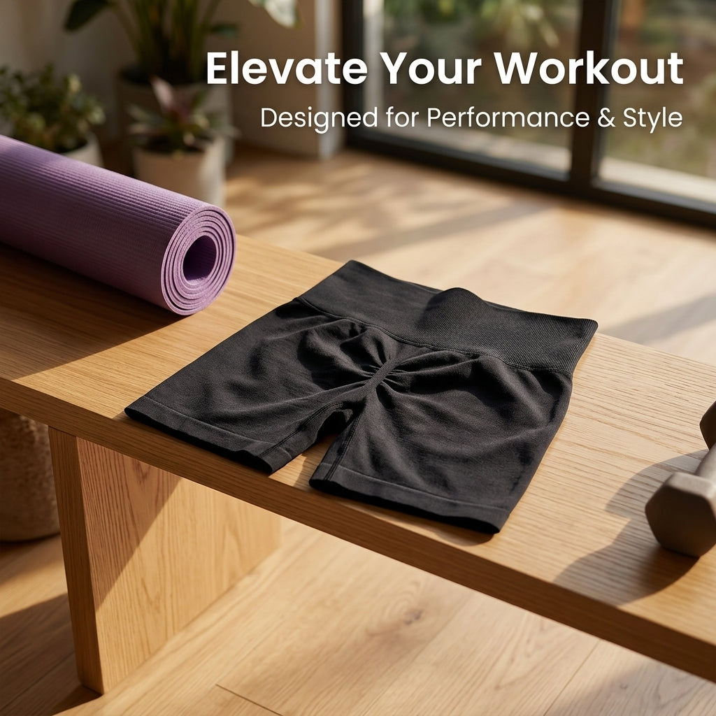 Gym Shorts for Women with High Waist Control and Lifting Design, Nylon Compression Running for Cycling and Workouts